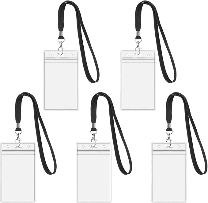 5Pack ID Badge Holder with Black Lanyards, Heavy Duty Vertical Card Holder | by COOINS