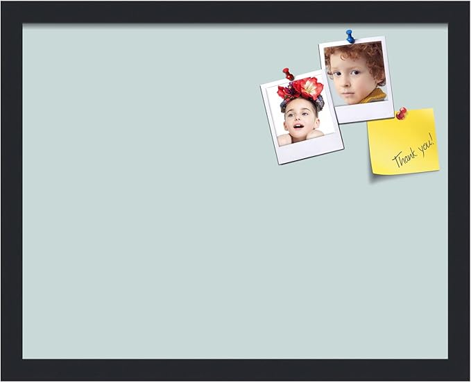 PinPix 19x15 Inch Cork Bulletin Board. This Decorative Framed Pin Board Comes with Soft Blue Design and a Satin Black Frame. Ideal for Home Office Decor or Message Board (PinPix-1814)-DeskLoop Office