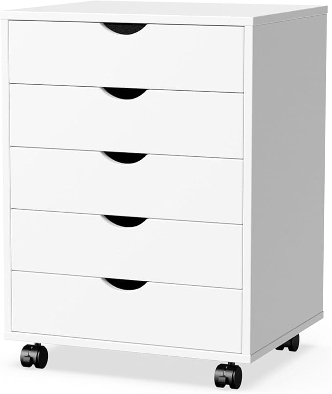 5 Drawer Chest, Dressers Storage Cabinets Wooden Dresser Mobile Cabinet with Wheels Room Organizer, Small Drawers Wood Organization Furniture for Office, Home-DeskLoop Office