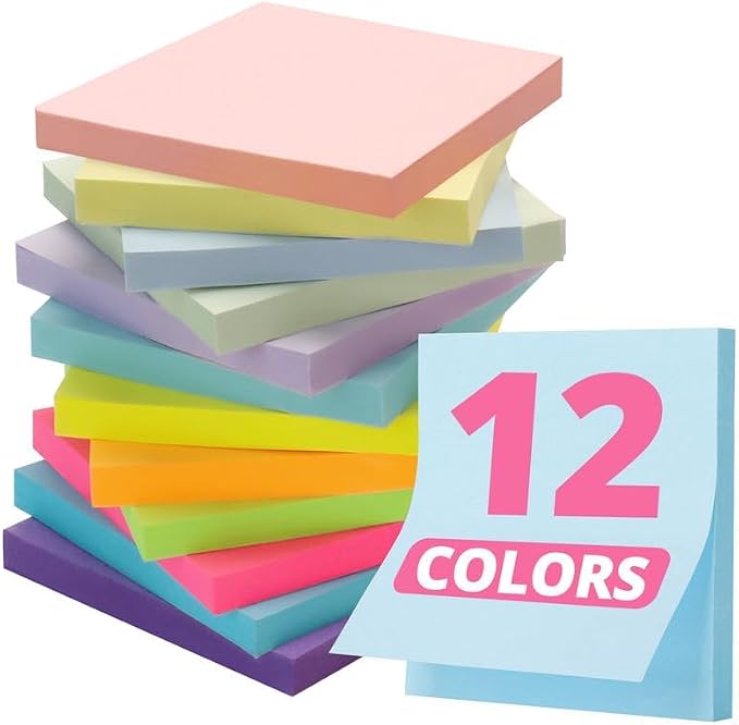 Sticky Notes, 12 Pads, 3x3 inches, Soft Pastel Self-Stick Note Pads, and Daily - Image 2