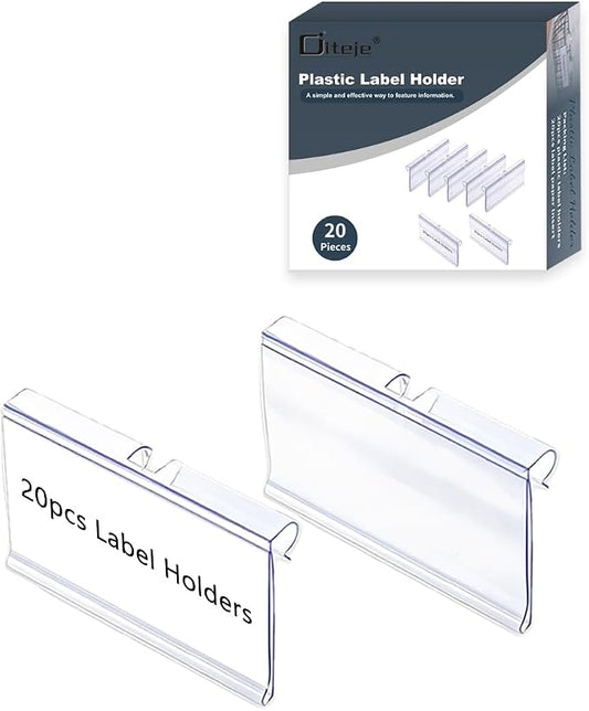 Diteje 20 Pack Plastic Wire Shelf Label Holder, Shelving Rack Retail Sign Hook by Diteje