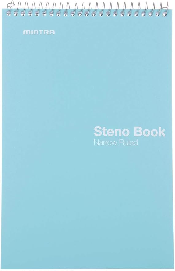 Mintra Office Steno Book - (BRIGHTS - Purp/Wht/Teal/Orange) - 6inx9in, 100 Sheets, 8 Pads/Pack, Narrow Ruled - Poly Cover, Notebook for writing notes in school, university, college, work, office-DeskLoop Office