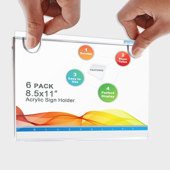 BlueValley Acrylic Sign Holder 8.5 x 11 Wall Mount, Plastic Wall Sign Menu - Image 7