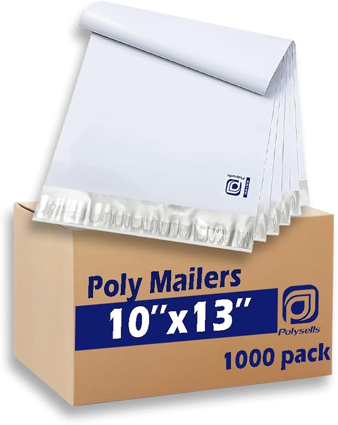 POLYSELLS 1000 pcs 10x13 Inches White x Silver Poly Mailers Shipping Envelopes by POLYSELLS