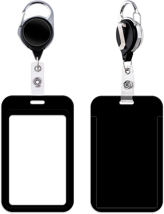 Cool Black ID Badge Holder Solid Heavy Duty Keychain Retractable Badge Reel ID by beemorita