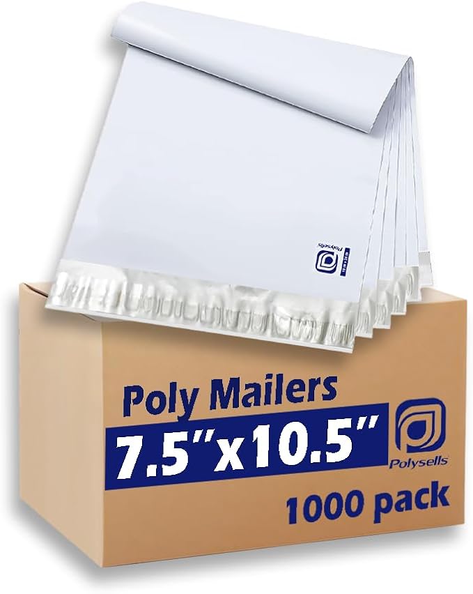 POLYSELLS 1000 pcs 7.5x10.5 Inches White x Silver Poly Mailers Shipping by POLYSELLS