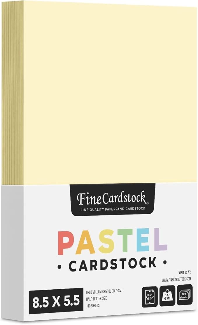 Half Letter Size, 8.5" x 5.5" Pastel Color Cardstock Paper for Arts and Crafts, Scrapbooking, Stationery Printing | Medium Weight 67lb Vellum Bristol (147gsm) Card Stock | 100 Sheets per Pack | Ivory-DeskLoop Office