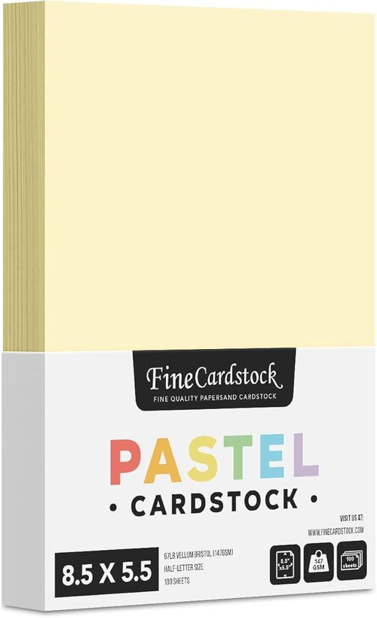 Half Letter Size, 8.5" x 5.5" Pastel Color Cardstock Paper for Arts and Crafts, Scrapbooking, Stationery Printing | Medium Weight 67lb Vellum Bristol (147gsm) Card Stock | 100 Sheets per Pack | Ivory-DeskLoop Office