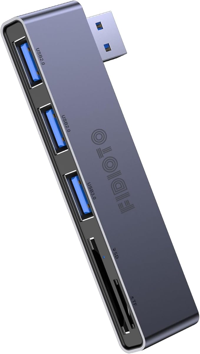 Fidioto USB A Hub, Left Model 5-in-1 Network-Hubs with 1 USB3.0 &2 USB2.0 & Micro SD/TF Card Reader, Compatible for Laptop MacBook, Chromebook, Dell, HP, Samsung, Keyboard, Mouse Etc.-DeskLoop Office