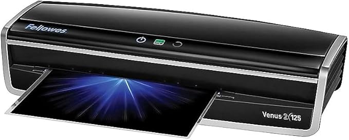 Fellowes Laminator Venus 2 125, Rapid 30-60 Second Warm-up Laminating Machine, with Laminating Pouches Kit (5734801), Black, Silver, 5.1" x 21.3" x 8.2"-DeskLoop Office