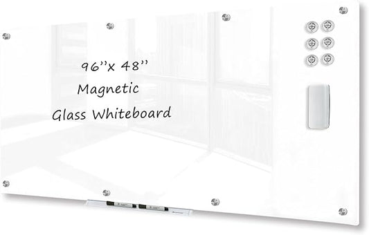 J&J worldwide Magnetic Glass Whiteboard 8' x 4' Ultra White, Large Frameless by JJworldwide