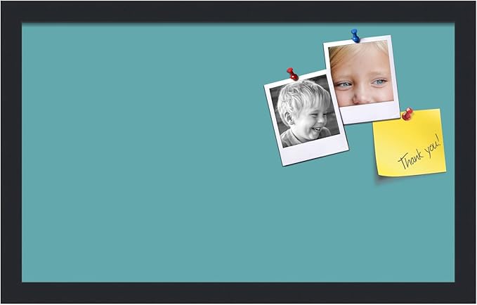 PinPix 20x12 Inch Cork Bulletin Board. This Decorative Framed Pin Board Comes with Aqua Pastel Design and a Satin Black Frame. Ideal for Home Office Decor or Message Board (PinPix-1806)-DeskLoop Office