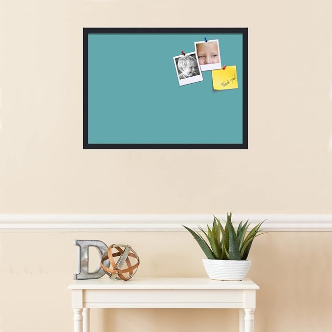 PinPix 28x20 Inch Cork Bulletin Board. This Decorative Framed Pin Board Comes with Aqua Pastel Design and a Satin Black Frame. Ideal for Home Office Decor or Message Board (PinPix-1806)-DeskLoop Office