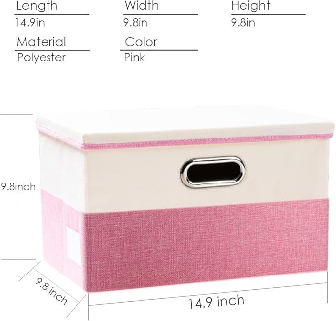PRANDOM Collapsible Storage Bin with Lid [3-Pack] Fabric Foldable Storage Box Organizer Container Basket Cube with Cover for Home Bedroom Closet Office Nursery Pink&Cream(14.9x9.8x9.8)-DeskLoop Office