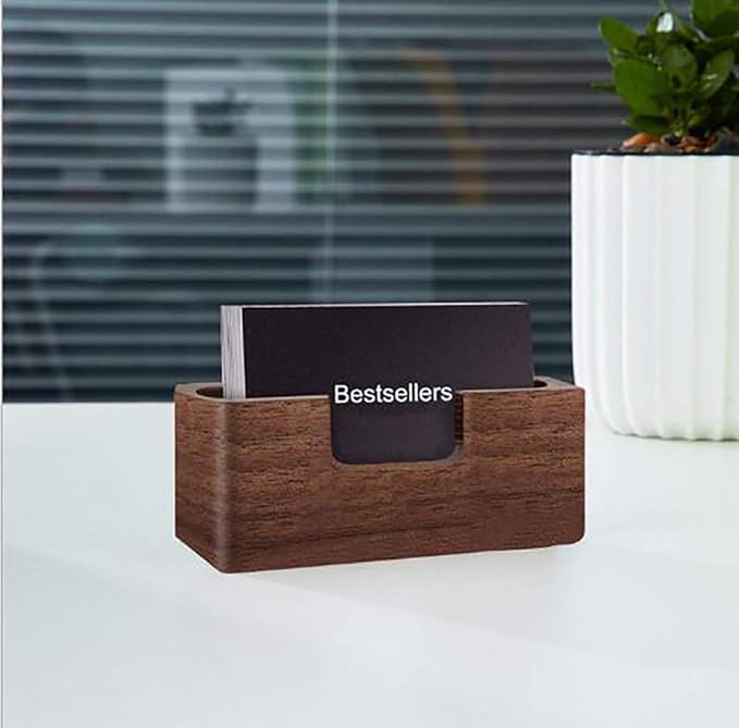 Wood Business Card Holder, Tabletop Walnut Name Card Holder, Office Desktop Wooden Business Card Stand, 50 Cards-DeskLoop Office