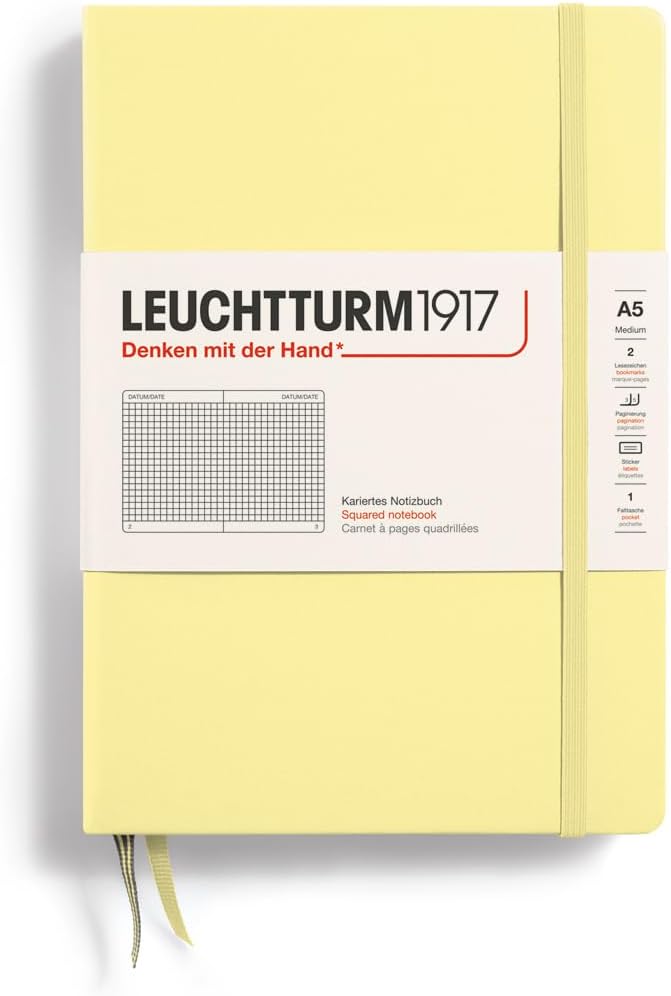 LEUCHTTURM1917 - Notebook Hardcover Medium A5-251 Numbered Pages for Writing and Journaling (Vanilla, Squared)-DeskLoop Office