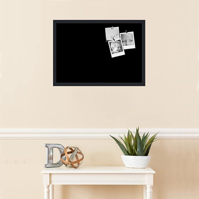 PinPix 26x18 Inch Cork Bulletin Board. This Decorative Framed Pin Board Comes with Solid Black Design and a Satin Black Frame. Ideal for Home Office Decor or Message Board (PinPix-622)-DeskLoop Office