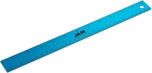 JAM PAPER Strong Aluminum Ruler - 12 Inch - Metal Ruler with Non-Skid Cork Backing - Blue Metallic - Sold Individually-DeskLoop Office
