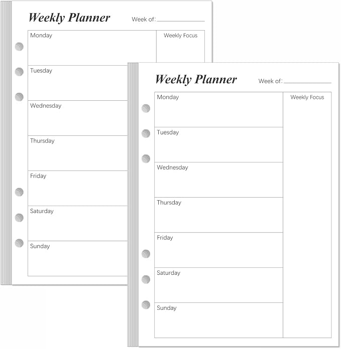 Weekly Planner Refills for A5 Binders by Yaridar