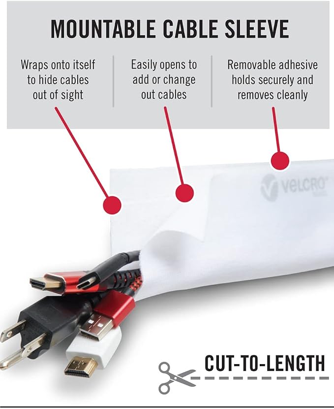 VELCRO Brand Mountable Cable Management Sleeve | Cord Hider Mounts on Walls or - Image 2