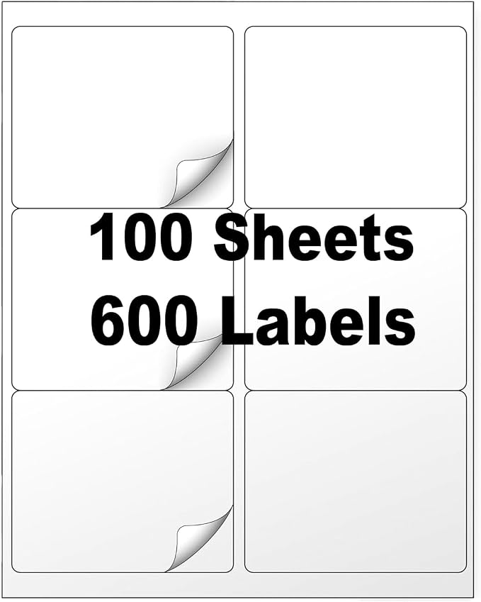 3 1/3" x 4" Shipping Address Label 100 Sheets 600 Mailing Labels by PAPRMA