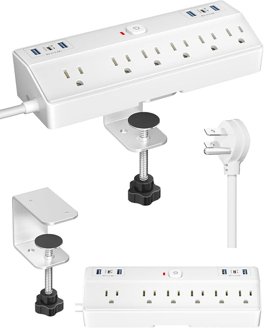 Desk Clamp Power Strip, 40W Fast Charging Station, Desktop Mount Surge Protect by Fararaka