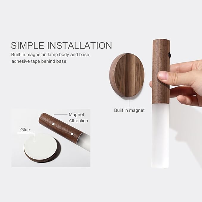 LANDGOO Wooden Motion Sensor Lights Indoor, Magnet Body Hallway Rechargeable LED Wireless Battery Operated Wall Sconce, Portable Decor Torch Night Lighting for Bedroom (Walnut Wood 2PCS)-DeskLoop Office