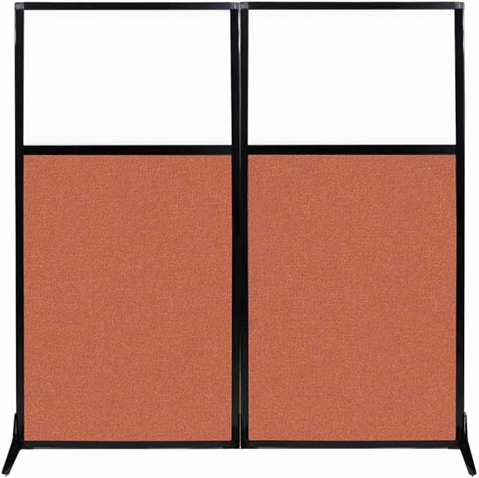 Versare Workstation Partition | Portable Wall Divider | Modern Office Cubicle | Free Standing Privacy Screen | Flexible Work Space | 66" x 70" W/Window, Papaya Fabric Panels-DeskLoop Office