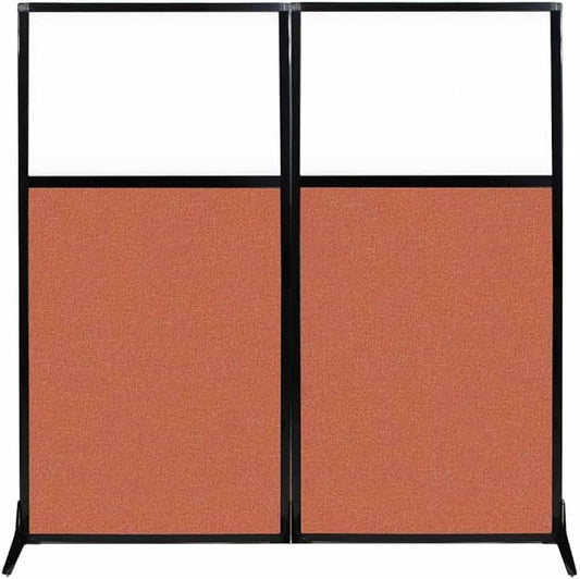 Versare Workstation Partition | Portable Wall Divider | Modern Office Cubicle | Free Standing Privacy Screen | Flexible Work Space | 66" x 70" W/Window, Papaya Fabric Panels-DeskLoop Office