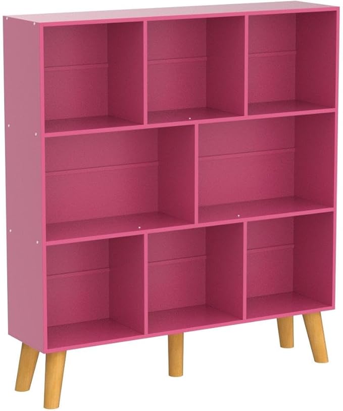 LEYAOYAO Bookshelf,3 Tier Book Shelf with Legs,Pink Modern Bookshelf,Large Freestanding Open Modern Bookshelves,Display Bookcases Decor Furniture for Nursery-DeskLoop Office