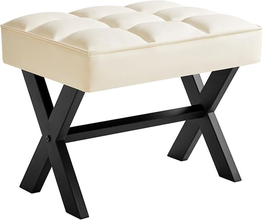 IBUYKE Small 12" H Footrest Stool, Square PU Foot Stool with Metal X-Leg, Multi-Use as Small Side Table, Step Stool for Living Room, Bedroom, Entryway, Office, White WBD012W-DeskLoop Office