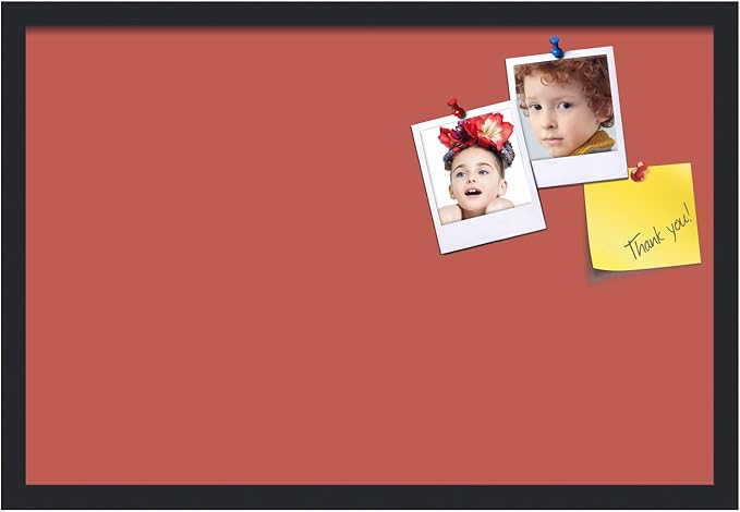 PinPix 27x18 Inch Cork Bulletin Board. This Decorative Framed Pin Board Comes with Crimson Pastel Design and a Satin Black Frame. Ideal for Home Office Decor or Message Board (PinPix-1807)-DeskLoop Office