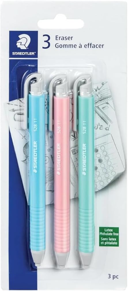 STAEDTLER Vinyl Eraser Holder 12-Pack: 3 Units Retractable Erasers - Image 5
