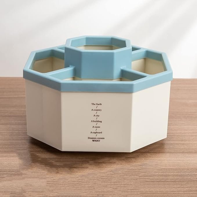 Desk Organizer, 360-Degree Rotating Multi-Functional Pen Holder, 5 Compartments Desktop Stationary Organizer, Home Office Art Supply Storage Box Caddy (White+Blue)-DeskLoop Office