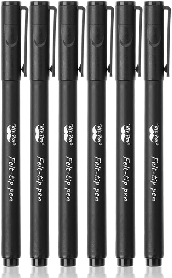 Mr. Pen- Black Felt Tip Pens, Fine Point, 6 Pack, Fast Drying, No Smear | Bible by MrPen