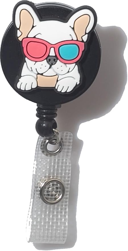 Cute French Bulldog Badge Clip Retractable Badge Reel ID Name Badge Holder Reels by DQL