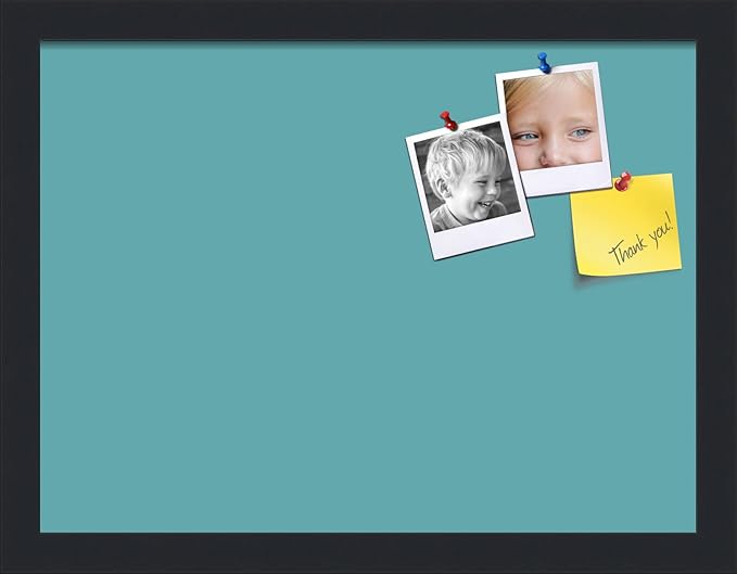 PinPix 16x12 Inch Cork Bulletin Board. This Decorative Framed Pin Board Comes with Aqua Pastel Design and a Satin Black Frame. Ideal for Home Office Decor or Message Board (PinPix-1806)-DeskLoop Office