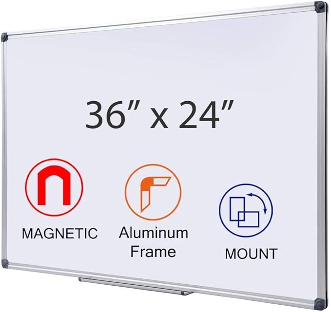 36 x 24 inch Magnetic Dry Erase Board, DexBoard Mall-Mounted Aluminum Frame White Board with Pen Tray, Dry Erase Marker Whiteboard for Office, School and Home Usage-DeskLoop Office