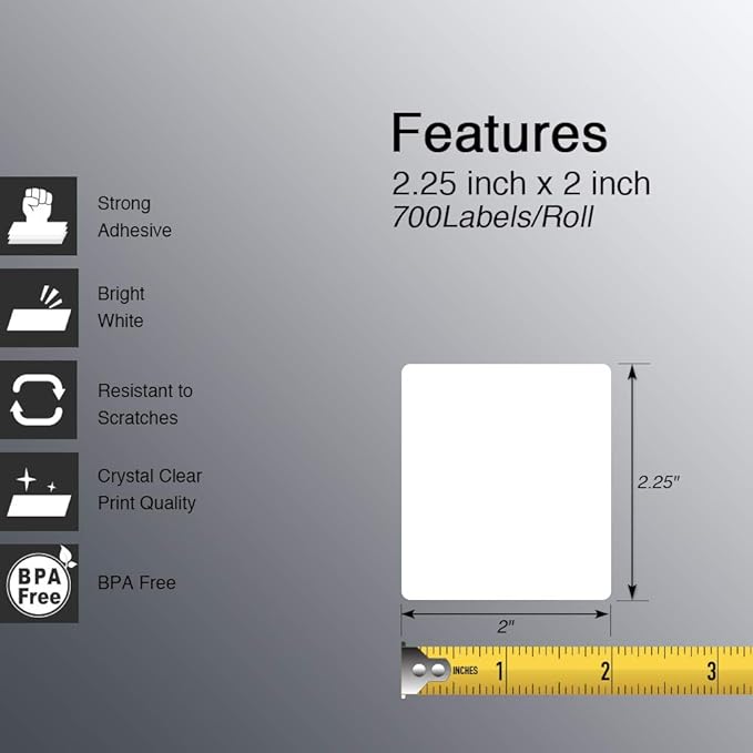 BETCKEY - 2.25" x 2" (57 mm x 51 mm) UPC Barcode & Address Labels Compatible with Zebra & Rollo Label Printer,Premium Adhesive & Perforated [10 Rolls, 7000 Labels]-DeskLoop Office