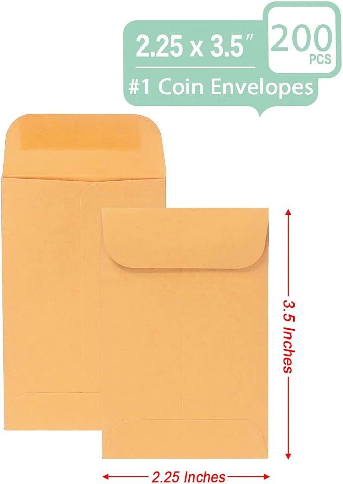 Xxcxpark 200PCS #1 Coin Envelopes 2.25x3.5 inches Brown Kraft Envelopes Classic - Image 3