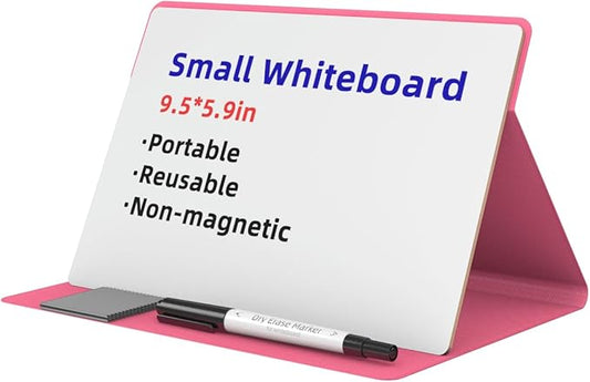 Small Dry Erase Board with Stand for Desk, Portable Reusable Desktop Notepad, 9.5 * 5.9in Memo White Board,Office Home Supplies Desk Accessories MH770 (Rose)