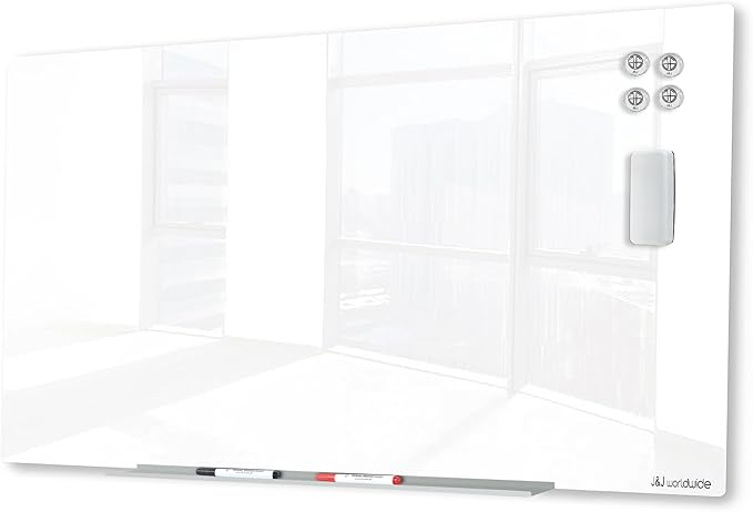 J&J worldwide Glass Whiteboard, Magnetic Brilliance White Dry Erase Board 36" x 60" Invisible Mount, Includes Markers, Marker Tray, Eraser for Wall, Office, Home, School-DeskLoop Office