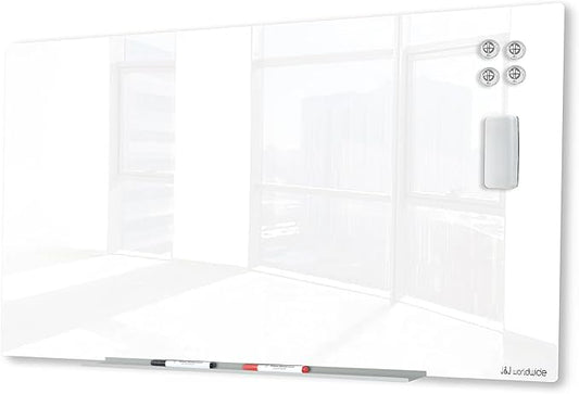 J&J worldwide Glass Whiteboard, Magnetic Brilliance White Dry Erase Board 36" x 60" Invisible Mount, Includes Markers, Marker Tray, Eraser for Wall, Office, Home, School-DeskLoop Office