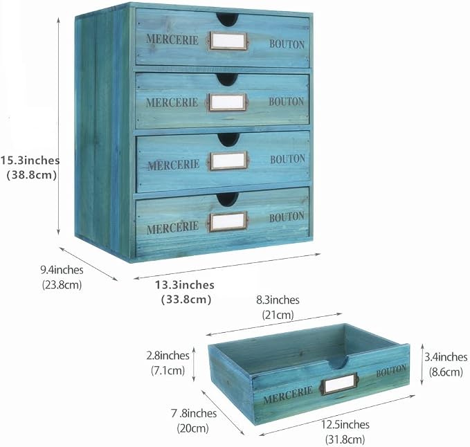 Wooden Storage Box with Drawers Vintage Office Supplies and Accessories Letter - Image 3