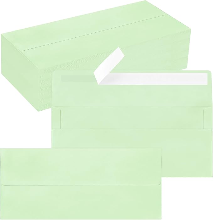 100 Pack #10 Business Envelopes, Self Seal Standard Light Green Envelopes by QIKSION