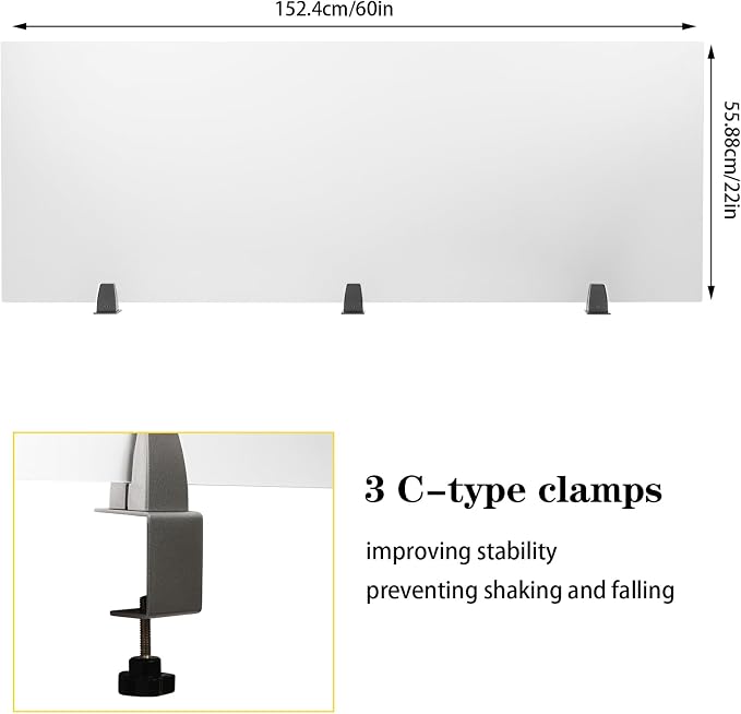 Acrylic Free Standing Screen, 60”W x 22”H Desk Divider Sound Absorbing Cubicle - Image 3