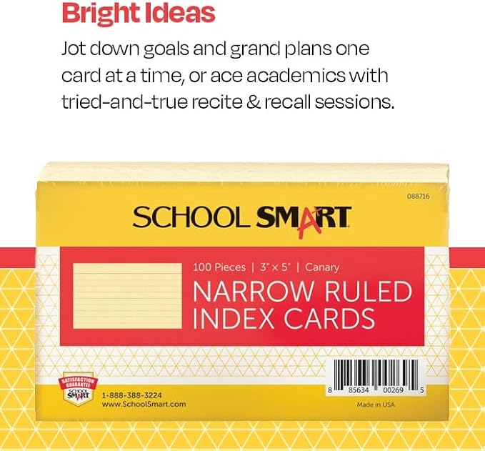 School Smart Ruled Index Cards, 3 x 5 Inches, Canary Yellow - Image 3