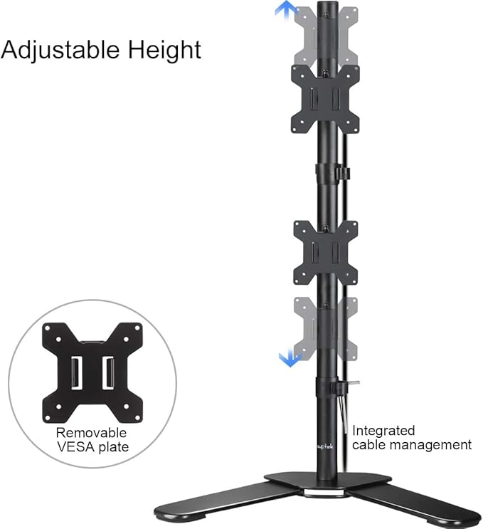 Suptek Dual LED LCD Monitor Stand up Free-Standing Desk Mount for 2 / Two Screens up to 32 inch Extra Tall 31.5 inch Pole Heavy Duty Fully Adjustable Stand Vertical Array (ML6802)-DeskLoop Office