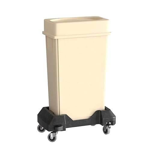 23 Gallon Beige Slim Jim Trash Can with Drop Shot Lid and Dolly-DeskLoop Office