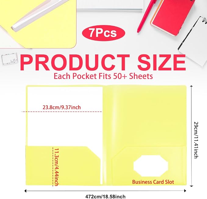 Yellow Folders with Pockets 7 Pack, 2 Pocket Folders Fit Letter Size 8.5x11 - Image 2